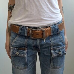 Japanese Brand Distressed Leather Belt with Silver Buckle